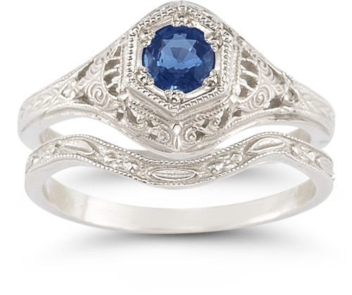Antique-Style Sapphire Wedding Ring Sett